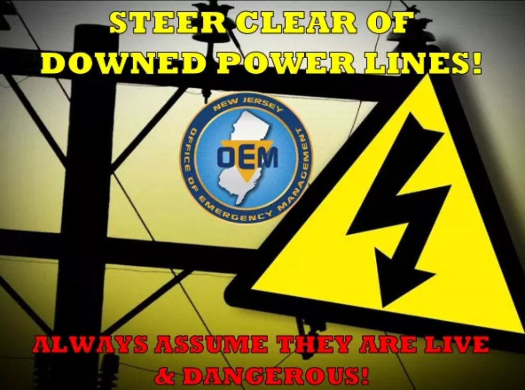 Utility crews are actively working to restore power lost as a result of the storm. 
⚠️Use caution in areas where power lines are still down! 
⚠️Never assume that a downed power line is not energized, as it still could be “LIVE.” 
📲Report it to your utility ASAP!
#ReadyNJ
