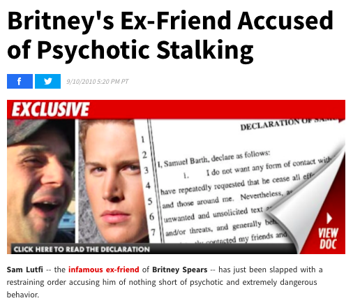 Blair Berk helped get ANOTHER restraining order against Sam Lutfi in 2010 for Samuel Barth, which seemed to be a conflict of interest since she had previously testified against him. Blair's name was suspiciously omitted from the reporting in the media about this.  #FreeBritney