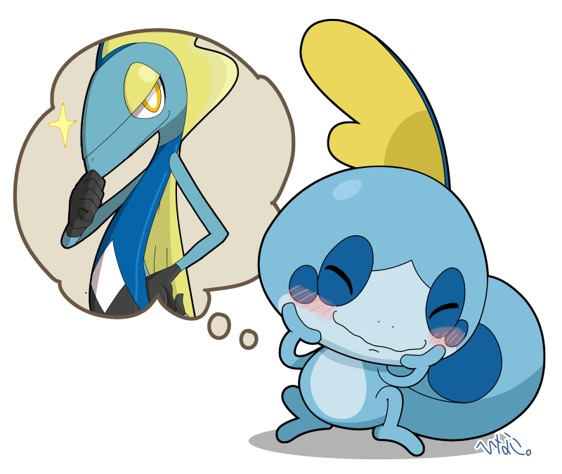 sobble pokemon (creature) yellow eyes closed eyes signature closed mouth blush sparkle  illustration images