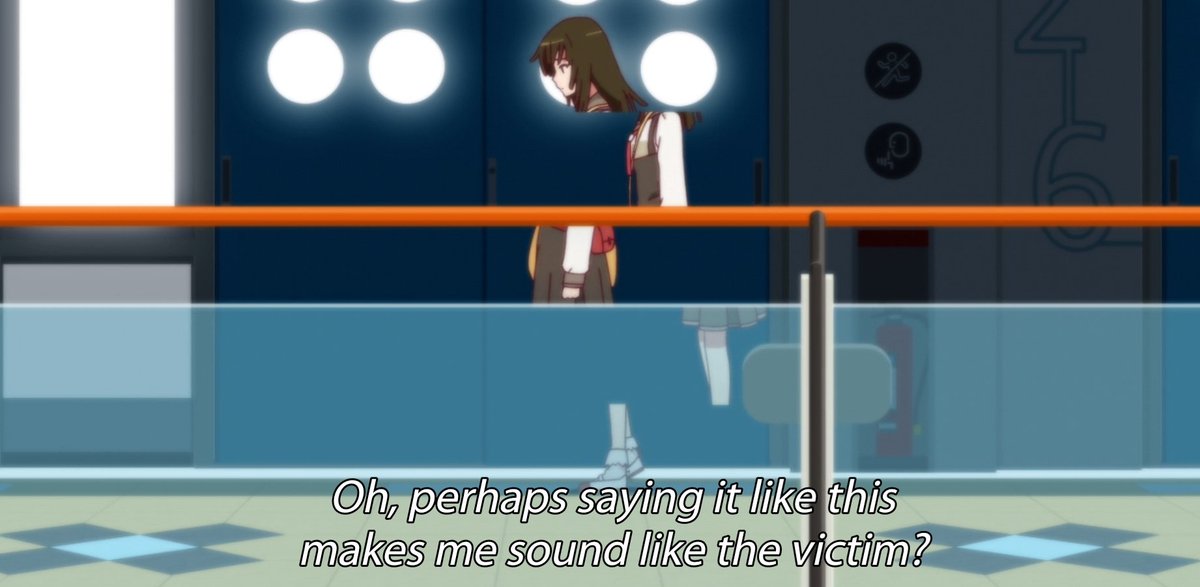 Nadeko takes Ougis advice to heart as when thinking back on the events of Bake she tries to remove the innocence that was being portrayed on her