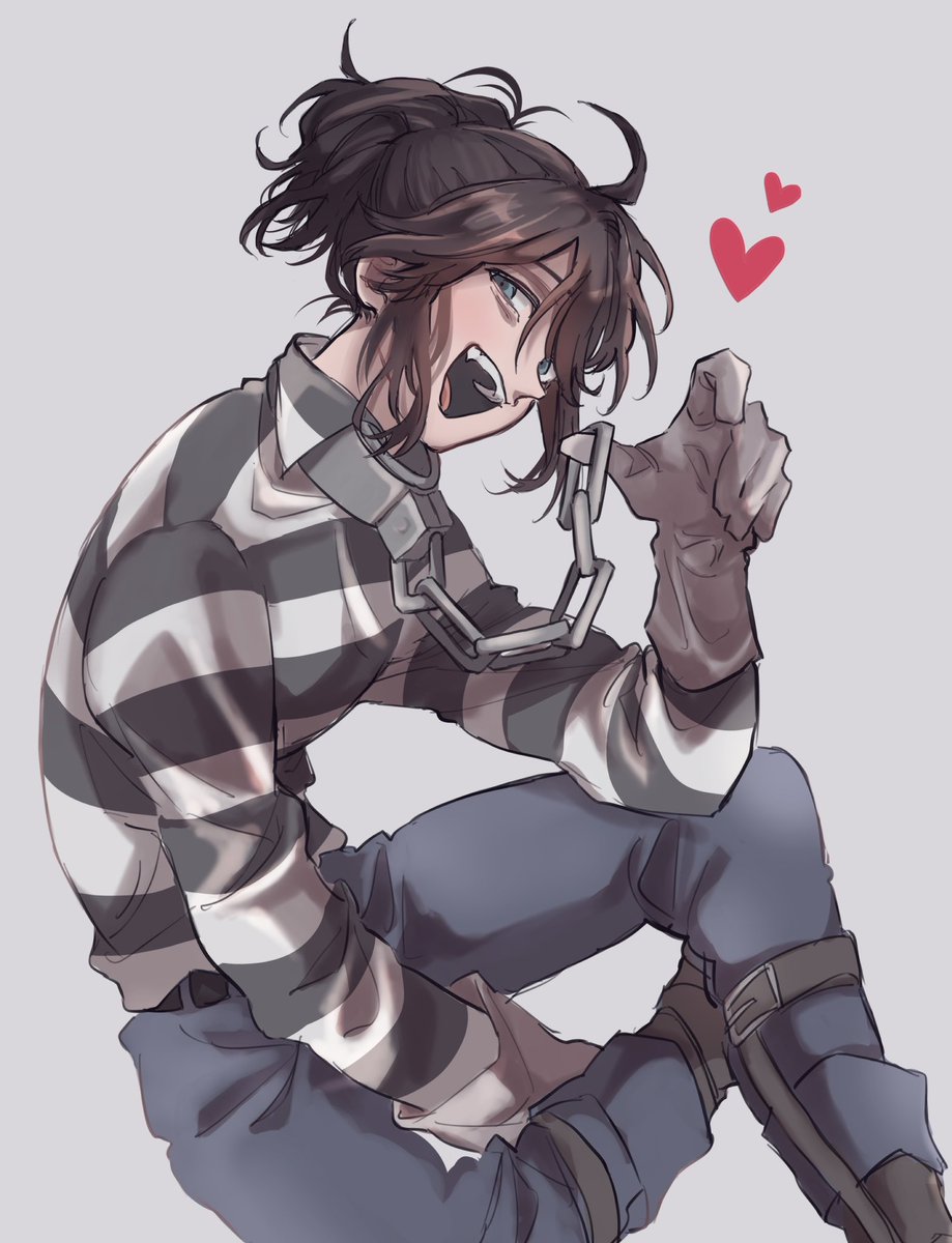 1boy prison clothes shirt male focus solo striped shirt gloves  illustration images