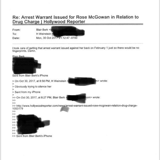 And here is an email exchange between Harvey Weinstein and Blair Berk in which they discussed framing Rose McGowan for an arrest warrant "just so there would be no fingerprints."  #FreeBritney