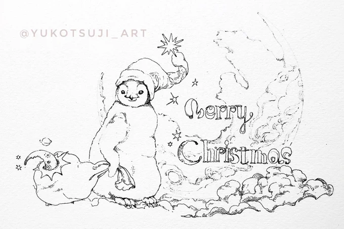 こちらは線画です?
ラフな感じでロゴを描いたのですが、それにしたって「st」の暴れっぷりが…(ºº )
もっと頑張りたい作品ですが、
ペンギンのひょうきんな表情とモフモフ具合は気に入っています? 