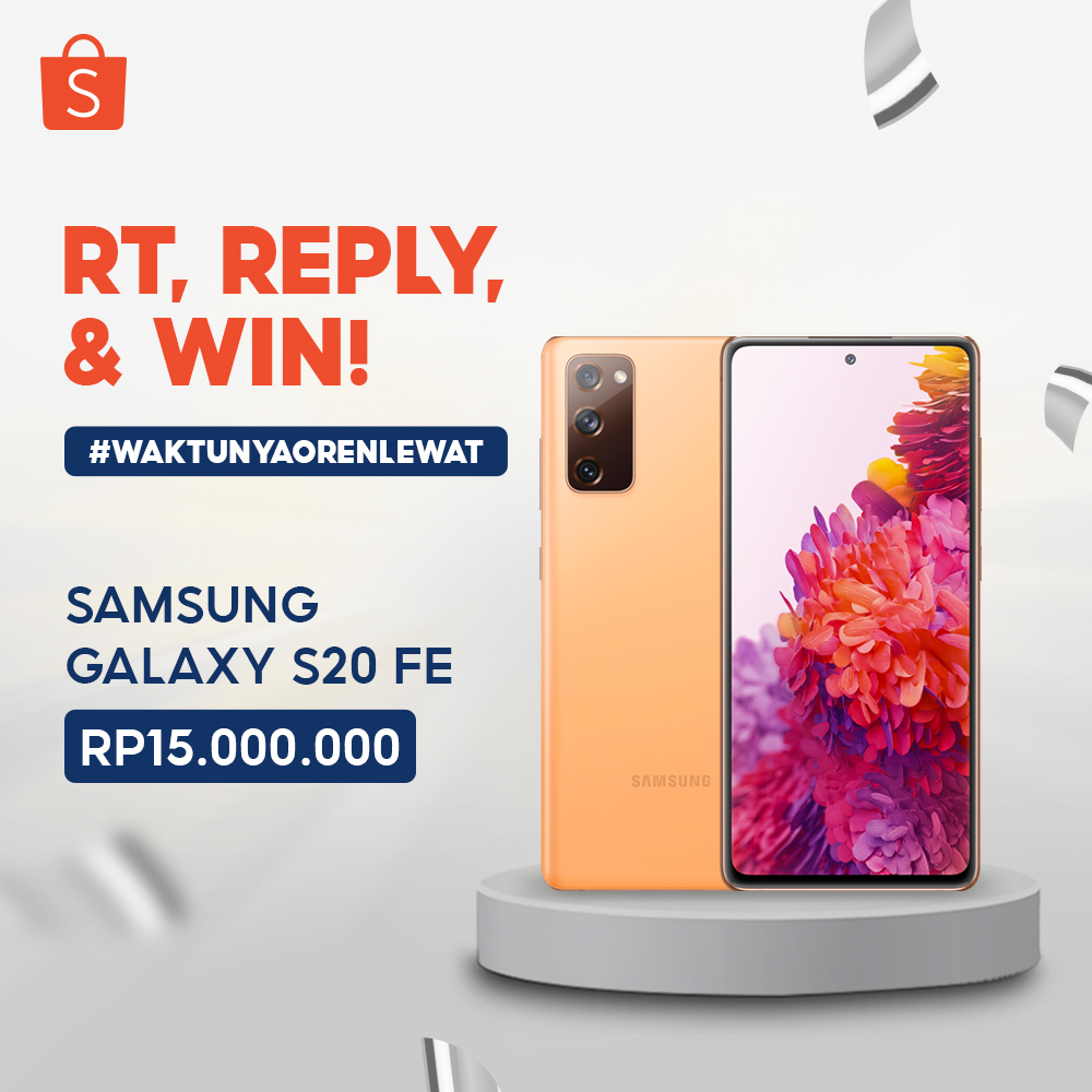 SOBAT SHOPEE! Tahun baru, smartphone baru gak sih? 😆 Hari ini mimin punya SAMSUNG S20 FE senilai 15JT buat kamu! Caranya:

1. FOLLOW @SHOPEEID
2. RT &amp; LIKE tweet ini
3. REPLY 'AKU MAU #WaktunyaOrenLewat' SEBANYAK-BANYAKNYA!