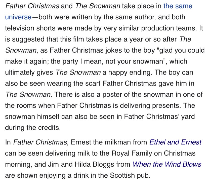 The Snowman and Father Christmas take place in the same universe. In Father Christmas, Jim and Hilda Bloggs from When the Wind Blows are shown in the pub.

This therefore suggests that, canonically speaking, the real ending of The Snowman is a massive nuclear war.