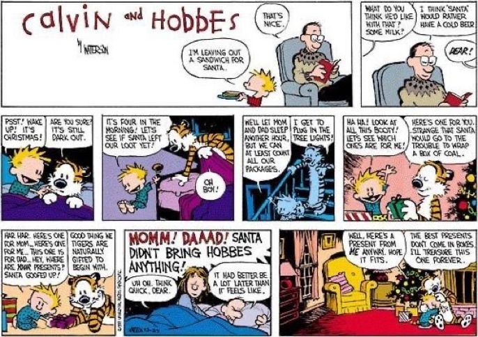 Sometimes it’s the little things that mean the most at Christmas time. “The best presents don’t come in boxes.” #CalvinandHobbes #Christmas