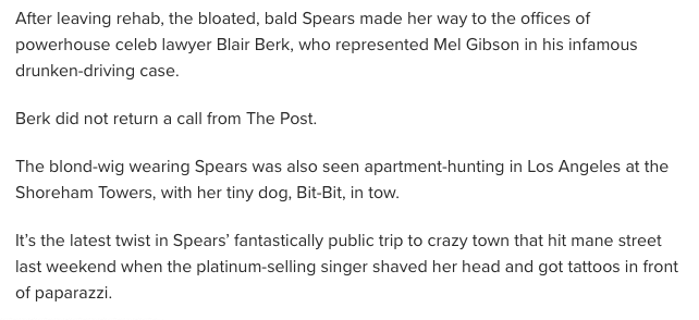 Now that we know how TERRIBLE Blair Berk is, let's examine her role in Britney Spears' conservatorship. Blair first enters the picture in 2007 right after the head shaving incident. Britney checks herself out of rehab and apparently goes to Blair for help.  #FreeBritney
