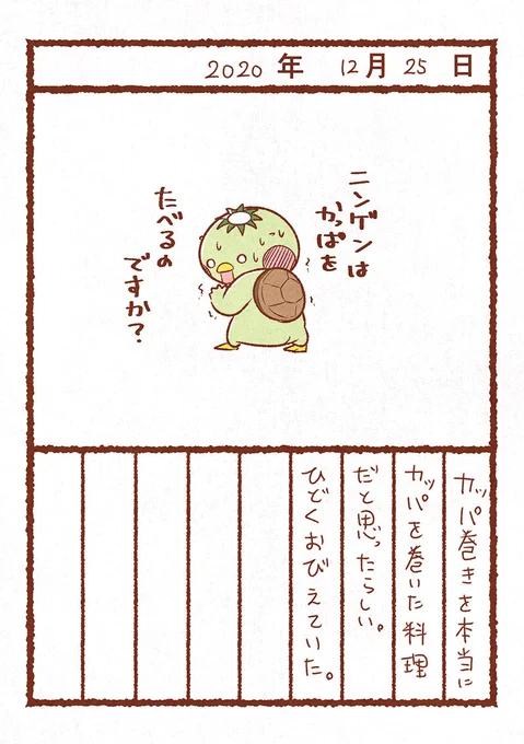 カッパ巻きの存在を知ったかっぱ。
#かっぱ観察絵日記 