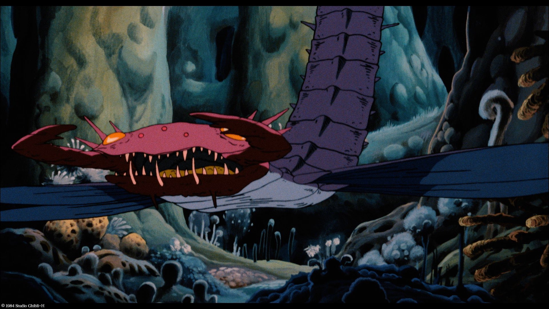 アンク 金曜ロードショー公式 ナウシカ を追うこのムカデのような蟲は ヘビケラ と呼ばれています 腐海に生息する巨大な翅蟲の一種で 少年を地上で襲った ミノネズミ の親です 風の谷の ナウシカ 宮崎駿 金曜ロードショー T Co