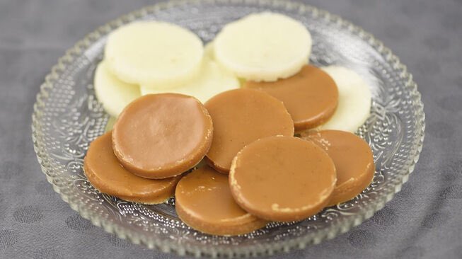 “Borstplaat” (breastplate, tablet) is arguably the only tasty Dutch delicacy, which is why it is only available a couple of days a year. Traditionally, the Dutch set aside any sugar they saved by lying to guests that they didn’t have any, using it to make “borstplaat” in winter.