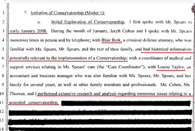 So back to Blair Berk, it is really strange that she was the one Britney went to for help during rehab. Yet court documents show that Blair TURNED on Britney and was helping her dad plan the conservatorship with Lou Taylor as early as January 2008.  #FreeBritney