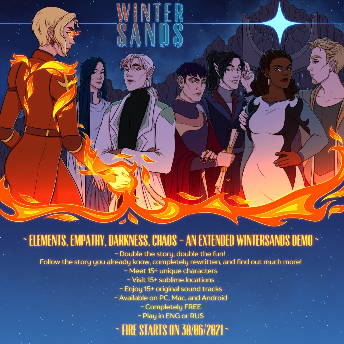 whaeverstudios's tweet photo. WINTERSANDS CHRISTMAS UPDATE - GET READY FOR A HOT YEAR! ☆彡 

#whaeverstudios #wintersands #visualnovel #fantasy #magic #merrychristmas #elements #gamedev #indiedev #indiegamedev #startthefires https://t.co/wfTmKAgNKl