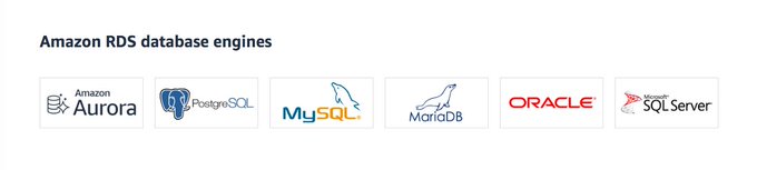 - Amazon Aurora- PostgreSQL- MySQL- MariaDB- Oracle Database- SQL Server