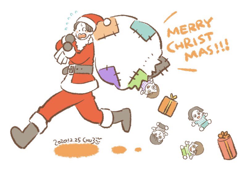 友達に送ったミニクリスマスカード 関ジャニ丸ちゃんサンタ アムロちゃん 千鳥 うつぼのイラスト