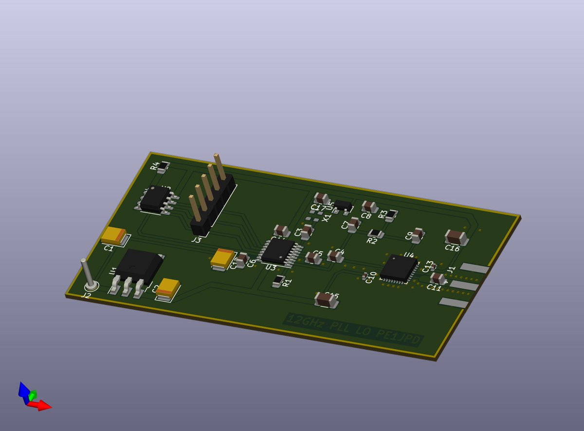 I made a simple programmable 12GHz LO using a HMC515 and ADF4113 PLL from AnalogDevices. See pe1jpd.nl. #hamradio #GHz