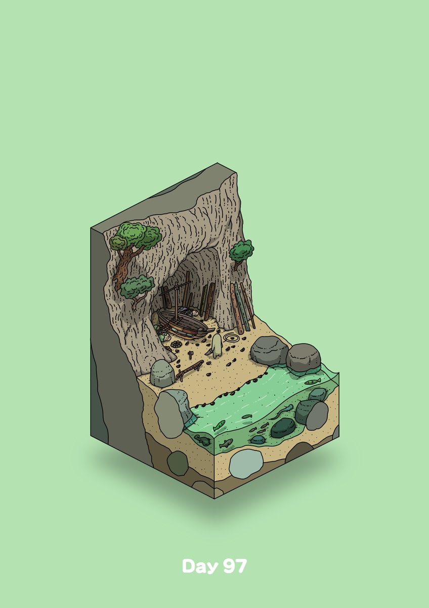 green background no humans rock tree log cave general  illustration images