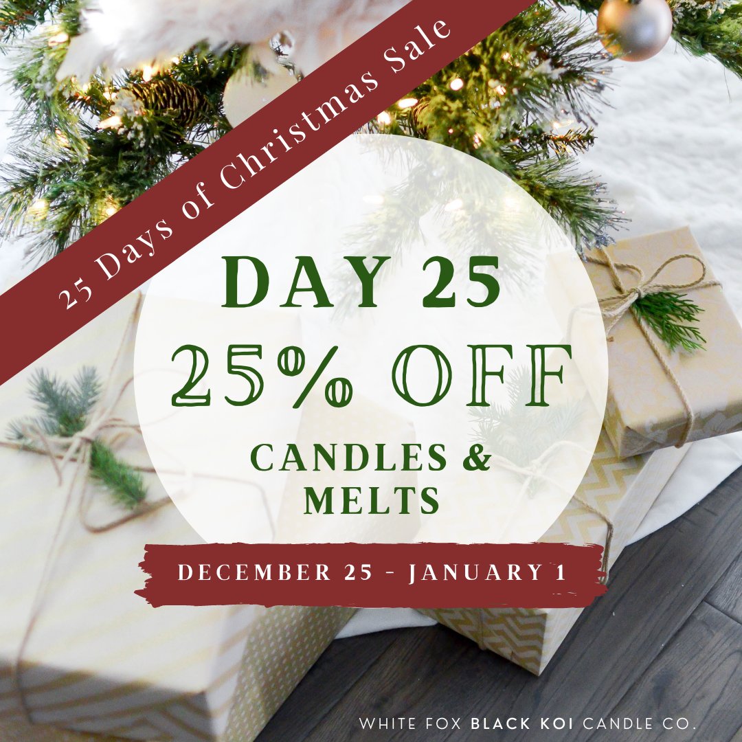 ✨CHRISTMAS DAY IS FINALLY HERE!✨ To celebrate we are having our biggest sale yet! Sale lasts Christmas Day through New Years Day!

🎄 25% off all candles and melts 
⭐️ Shop Now &gt;&gt; whitefoxblackkoi.com 

We hope you all have a wonderful and safe Christmas! 🎅🏼🎁