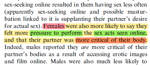 Studies have shown that porn harms relationships. It makes men insult women's bodies, and makes women insecure about their body.Porn increases body dysmorphia in women, & pressures women into getting plastic surgery and engage in harmful sex acts. https://www.tandfonline.com/doi/abs/10.1080/00224490801987481