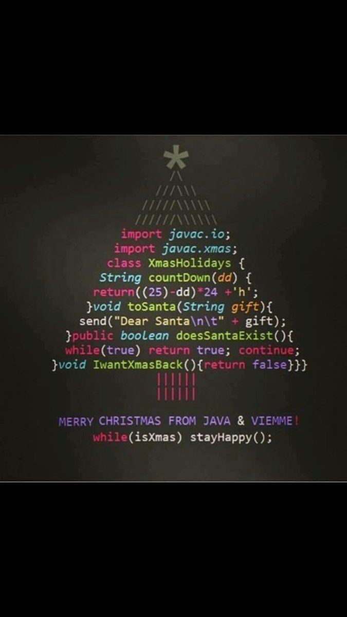 AnaPirvuta's tweet photo. Happy Holidays ! #JoyOfChristmas # #joyofcoding #Java https://t.co/mA1ErFS1IH