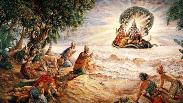 From bhagwan vishnu as he is the only one who can help devtas After suggestions devtas went to kshirsagar were bhagwan was residing and devtas started praying to bhagwan for help ,when prabhu saw that devtas are helpless Prabhu asked them to let him know about asura ..