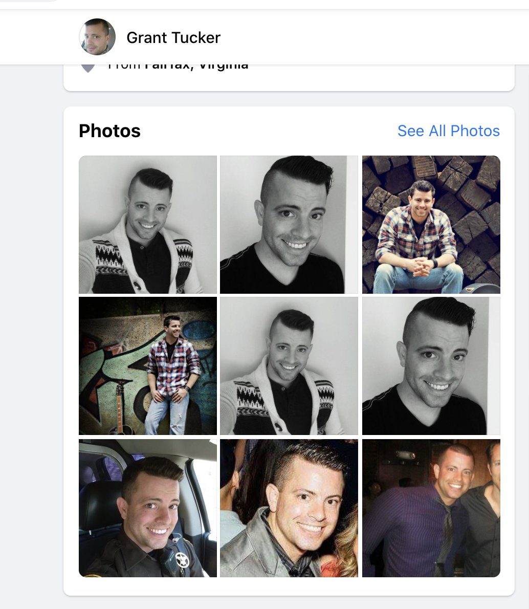 "grant tucker" has a facebook profile, i guess to network with other musicians, but he couldn't help but post a smiling photo of himself in his prince william county sheriff's uniform, with his nametag visible.