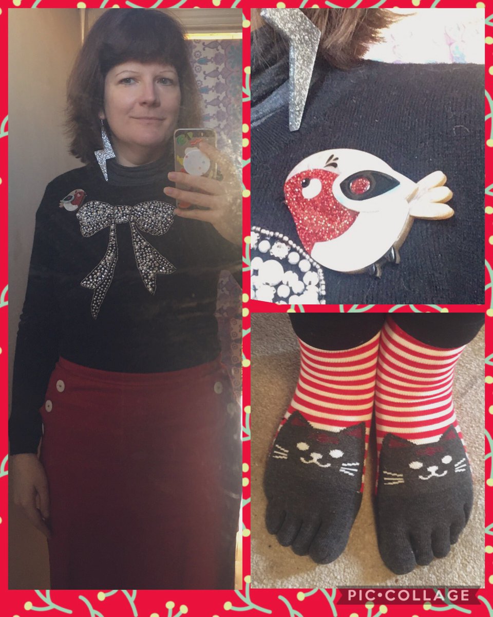 Jo_joblogs's tweet photo. Slightly overdressed for a socially distanced walk with a friend but hey it’s Christmas and i can wear a sparkly Robin brooch and new cat socks if i want to! #DUND @TheofficialDund #XmasStyle https://t.co/q8Kelm3Nbd