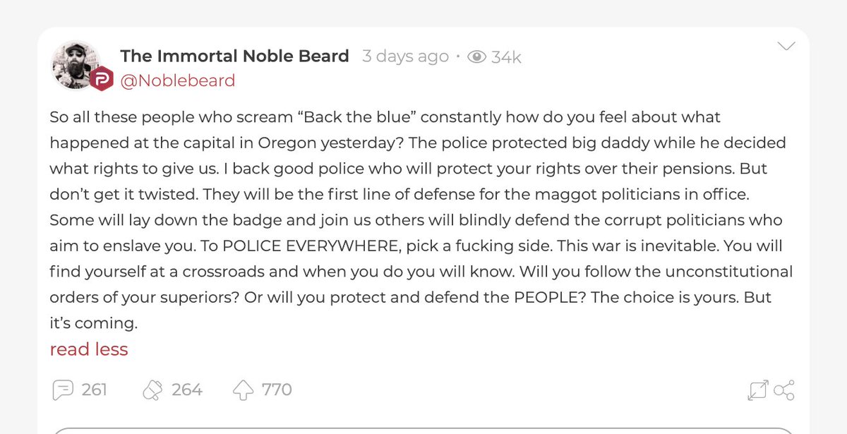 over on parler, deputy hoffman caught the attention of people monitoring proud boy jeremy bertino in the aftermath of the last violent proud boy gathering in DC. deputy hoffman is prepared to refuse orders when the time comes to fight alongside the proud boys.