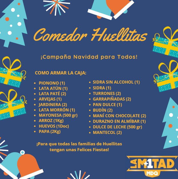 #CampañaSolidaria 💙💛💙
En el día de ayer hicimos entrega de 30 cajas navideñas para que las familias del comedor Huellitas pasen la Nochebuena como merecen 🙌🏼

Agradecemos a cada una de las personas que ha colaborado 💪🏽

Las acciones nos definen.Somos La #PeñaLaMitadMás1Mdq 🇸🇪