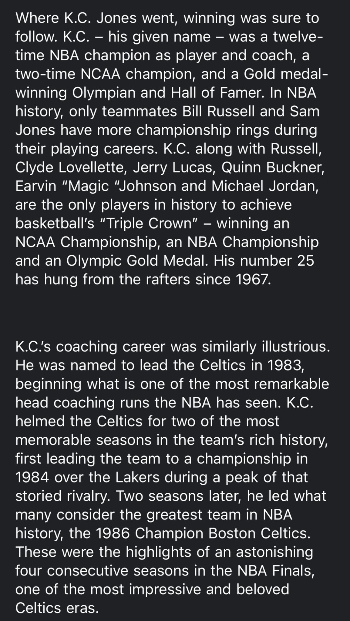 Celtics Statement on K.C. Jones' Passing