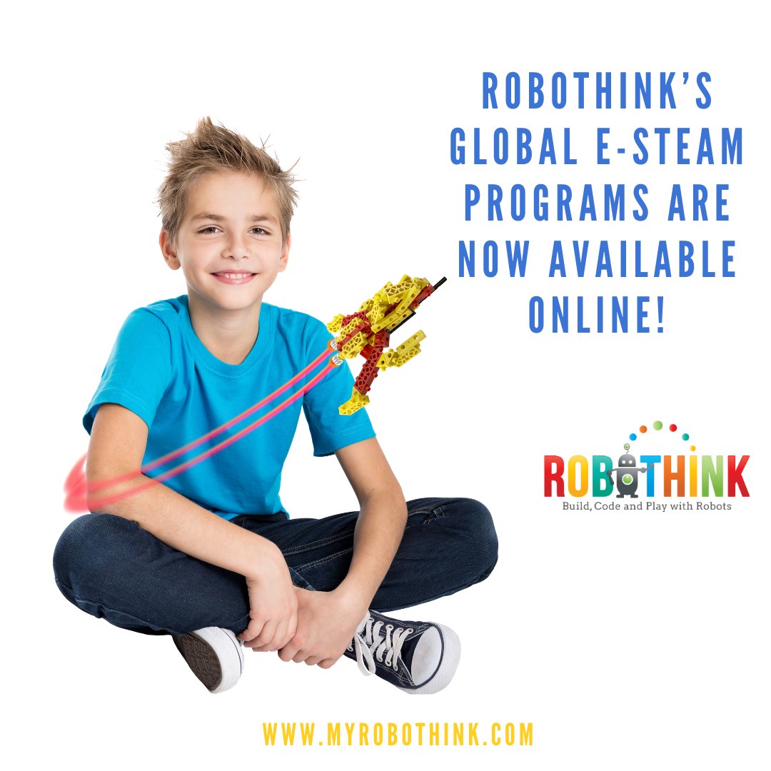 Now available #online! RoboThink Online is an online #STEM learning #program that teaches critical 21st century skills like #coding, #robotics, engineering and entrepreneurship, in the comfort and safety of your home. Go to RoboThinkOnline.com