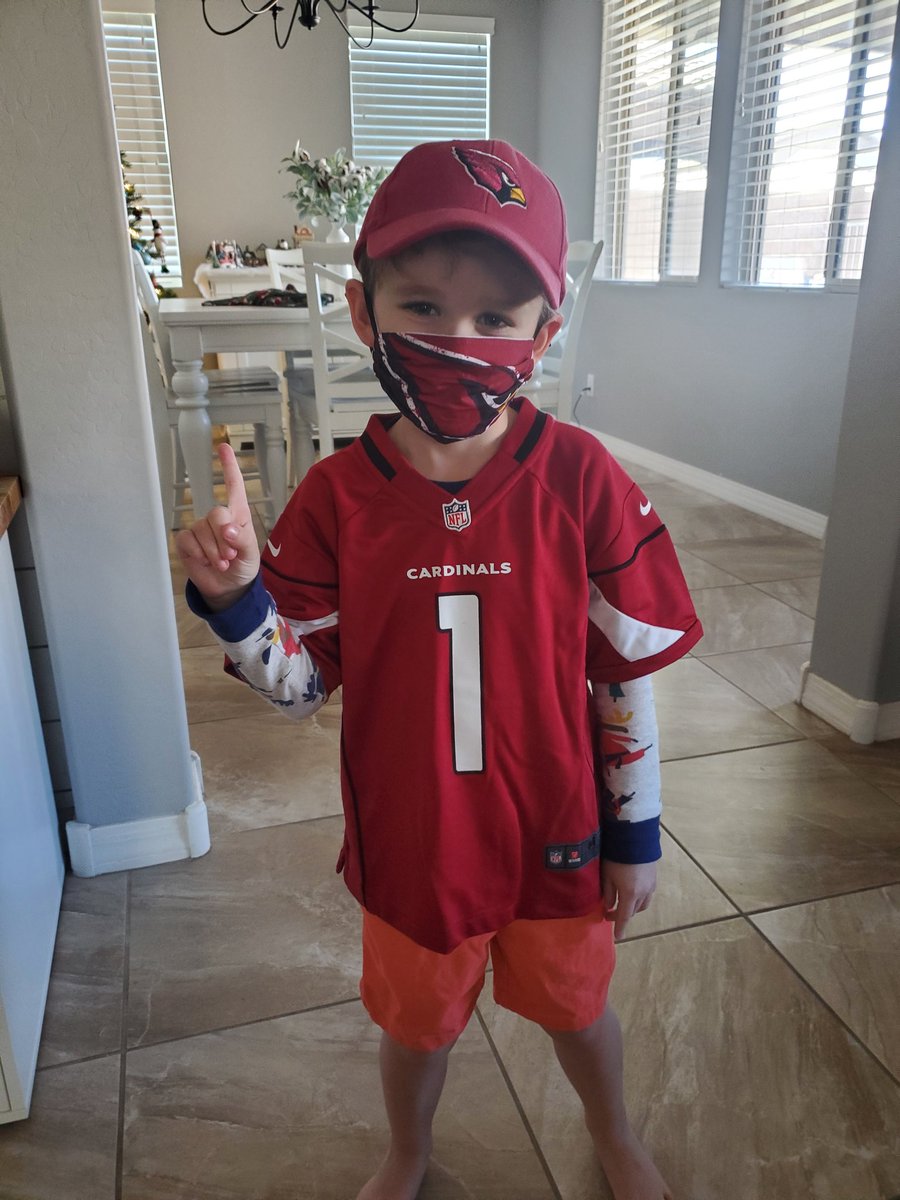USarmyRec's tweet photo. @K1 @AZCardinals  Showing off his new K1 Jersey and Cardinals mask!
#Cardinals #birdgang #Xmas https://t.co/YpMd1kXE2E