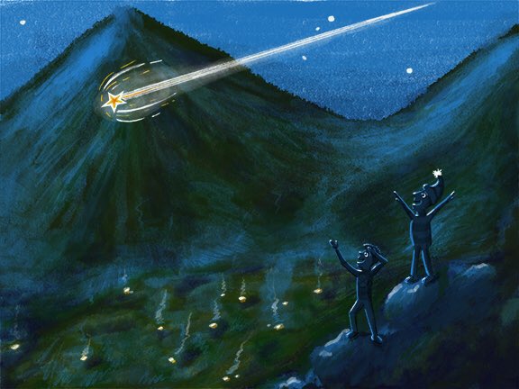 May the magic of the season continue to inspire and amaze you today and always!! #MerryChristmas #shootingstar #Illustration #evening #mountains #scbwi