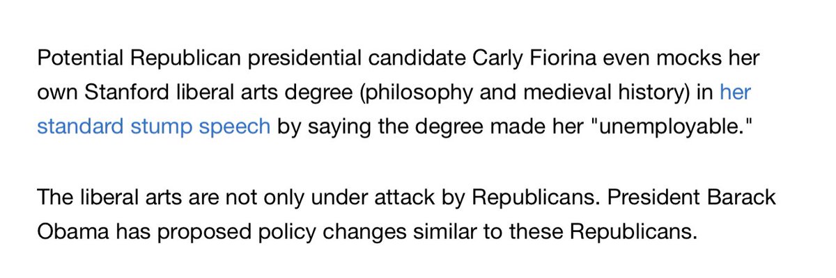 "Liberals" who insist graduates "get a job" — meaning, a corporate job adequate to retire today's loan balances — are reinforcing the same reactionary rhetoric the Right uses to disparage liberal-arts education entire.  https://www.christianpost.com/news/analysis-why-are-republicans-and-obama-attacking-the-liberal-arts-part-1.html