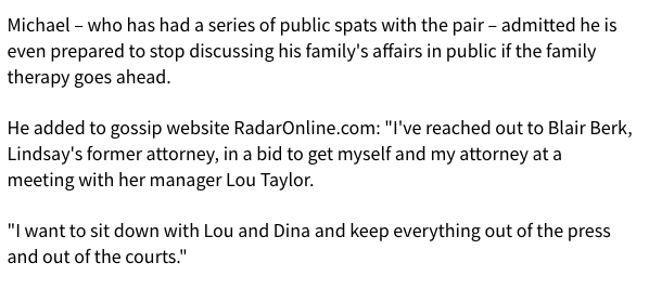 In another interview, Michael Lohan says he reached out to none other than Blair Berk in order to schedule a meeting with Lou Taylor. He calls them part of the "Three Stooges," so it is clear that Blair and Lou know each other well.  #FreeBritney