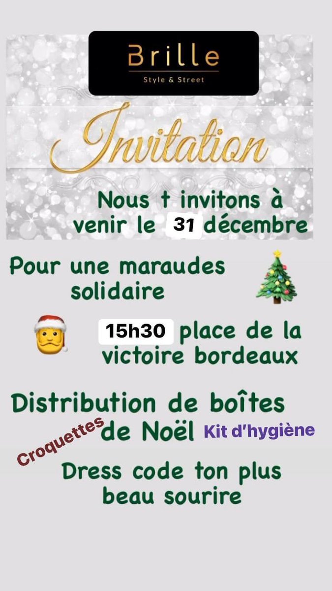 BoumardJ's tweet photo. Bonjour à tous, vous êtes invités le 31décembre à 15h30 place de la victoire à Bordeaux pour une maraude tu peux venir seul en famille avec les enfants déguisés ou pas Merci à tous #Brille #Maraudes  #Solidaire #Aide  #Lormont #Bordeaux #Quoifaireabordeaux #sudouest https://t.co/EUkiWK3CIl