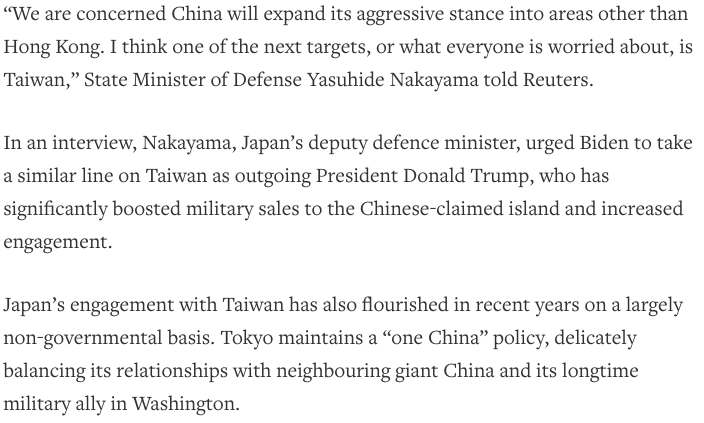 They sure still show concerns, especially now that they finally realize that Taiwan, which was also occupied by Imperial-era Japan but that also has good relationship now in the modern era, is also greatly in danger facing Beijing imperialism.  https://twitter.com/WilliamYang120/status/1342465648983646208