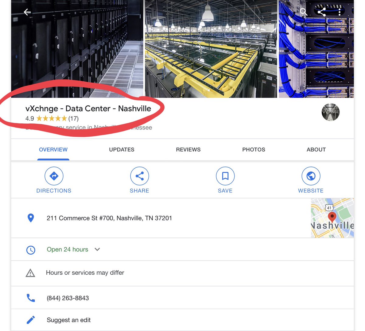 Also, 1 block away.. Office address of:vXchnge - Data Center - Nashville