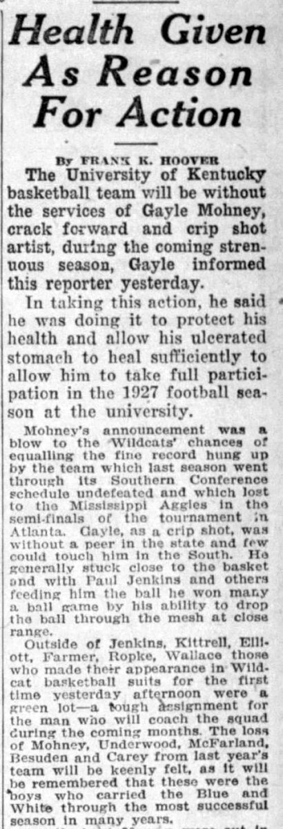 Meanwhile the coachless Wildcats were preparing to go it alone, with UK players Paul Jenkins & Gayle Mohney themselves potentially serving as coaches. Unfortunately, soon thereafter Mohney made his annoucement he would not return to the team in order to recuperate from injury.