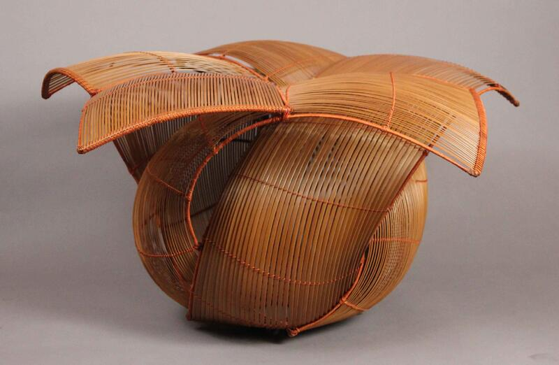 some contemporary japanese basketry at  @TAImodern — 'meditation' by higashi kiyokazu, 'aster' by kawano shoko, 'flower bud' by tanabe kochikusai, 'dance' by yamaguchi ryuun