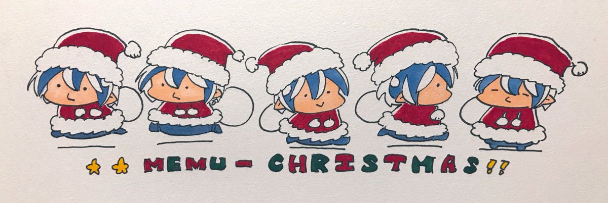 hat santa hat santa costume blue hair red headwear chibi smile  illustration images