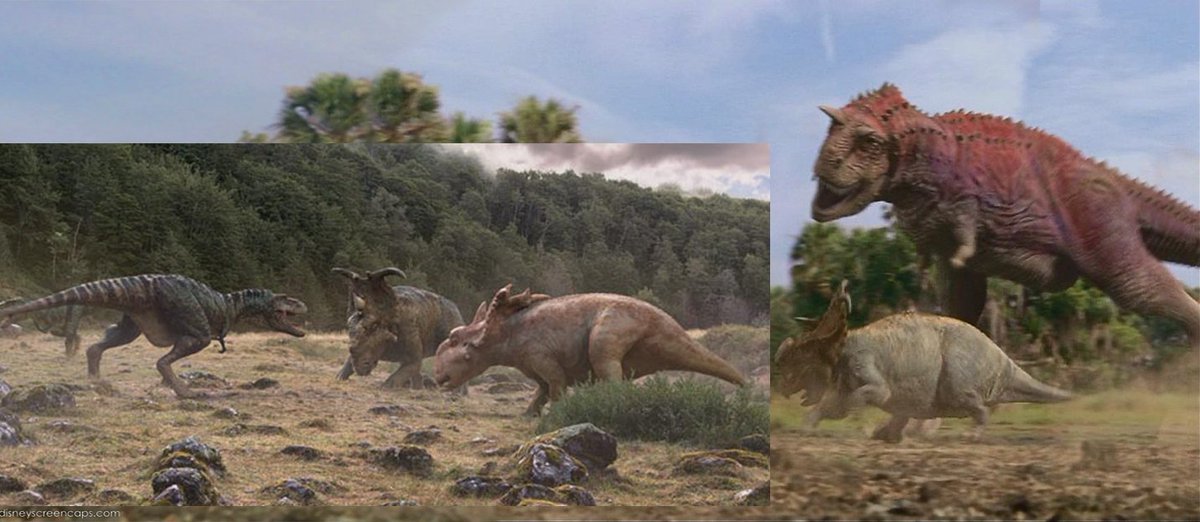 Little comparison between the two "Krentz movies", Dinosaur and WWD3d. Ignoring for now the WWD Pachyrhinos have relatively smaller heads than the real ones. The Gorgosaurus is an animal around 8-9m. The Disney Carnotaurus next to it looks monstrously bigger.