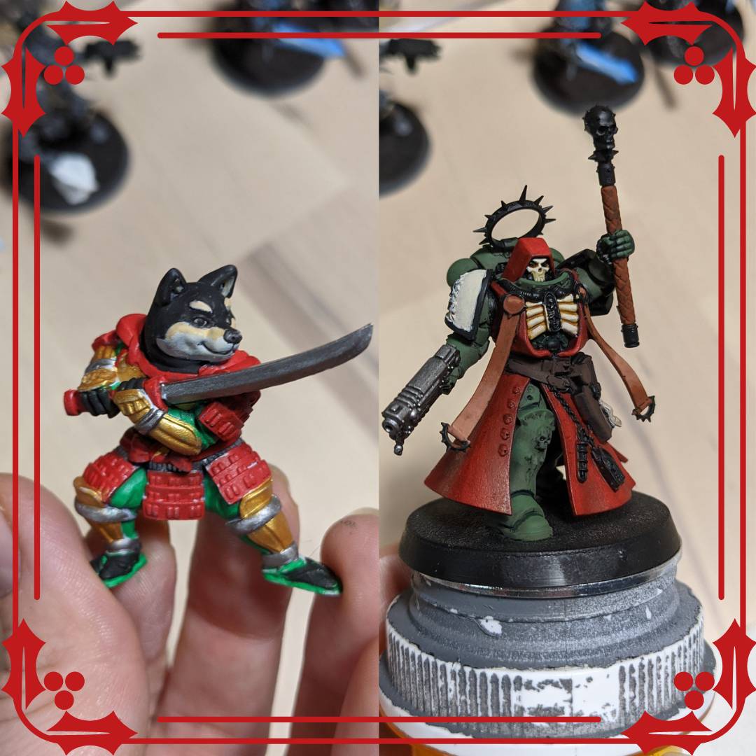 NaptimeHobbies's tweet photo. Merry Christmas! ⛄🎄⛄🎄 #wip from last night's twitch stream. Have a wonderful holiday!
.
Samurai shiba from Ukiyo-e Heros 
Primaris Chaplain
.
 #twitch #warhammer #warhammer40k #minipainting #miniatures #chaos40k #wh40k #miniaturepainting #paintingwarhammer #primaris https://t.co/ERde5e8Rgf