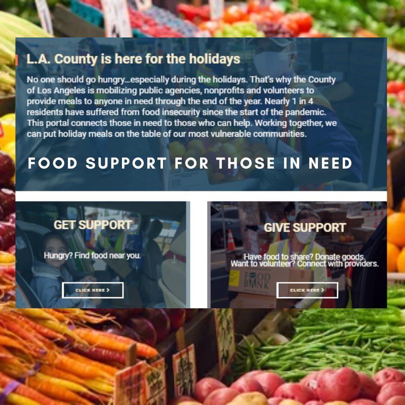 MalibuSafety's tweet photo. No one should go hungry...especially during the holidays. @CountyofLA created this portal to bring together public agencies, nonprofits &amp; volunteers to provide meals to anyone in need until end of the year. Give or get support at: https://t.co/91eI2ZkL3i #covid19 #foodsecurity https://t.co/ltPV3KfM37