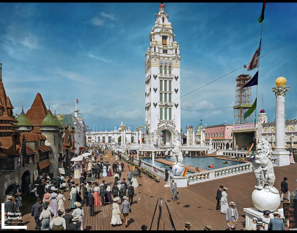 Colorized by me: Dreamland Park, Coney Island, New York, 1905.