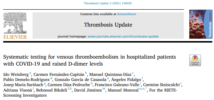 mmonrealriete's tweet photo. We used data from hospitalized patients with COVID-19 that were tested for PE or DVT because of raised D-dimer levels

We aimed to identify patients at increased risk for VTE

Here: https://t.co/xxHVhFmmUJ https://t.co/cloBErHk8n