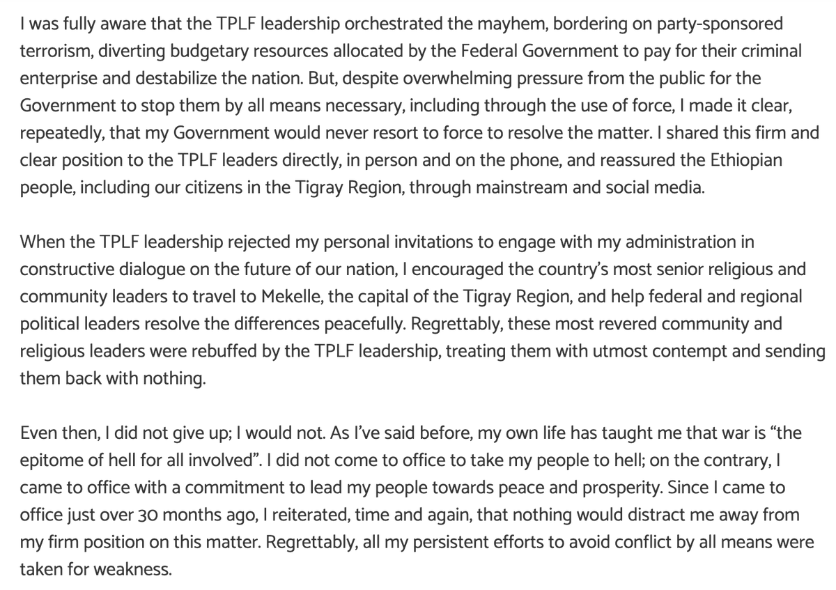  #Ethiopian Prime Minister  @AbiyAhmedAli has conducted a thorough & completely objective assessment of his premiership and the state of war  #Ethiopia is in and has concluded his only deficiency (if any exist) is that he was too patient. Was there a different way? #Thread