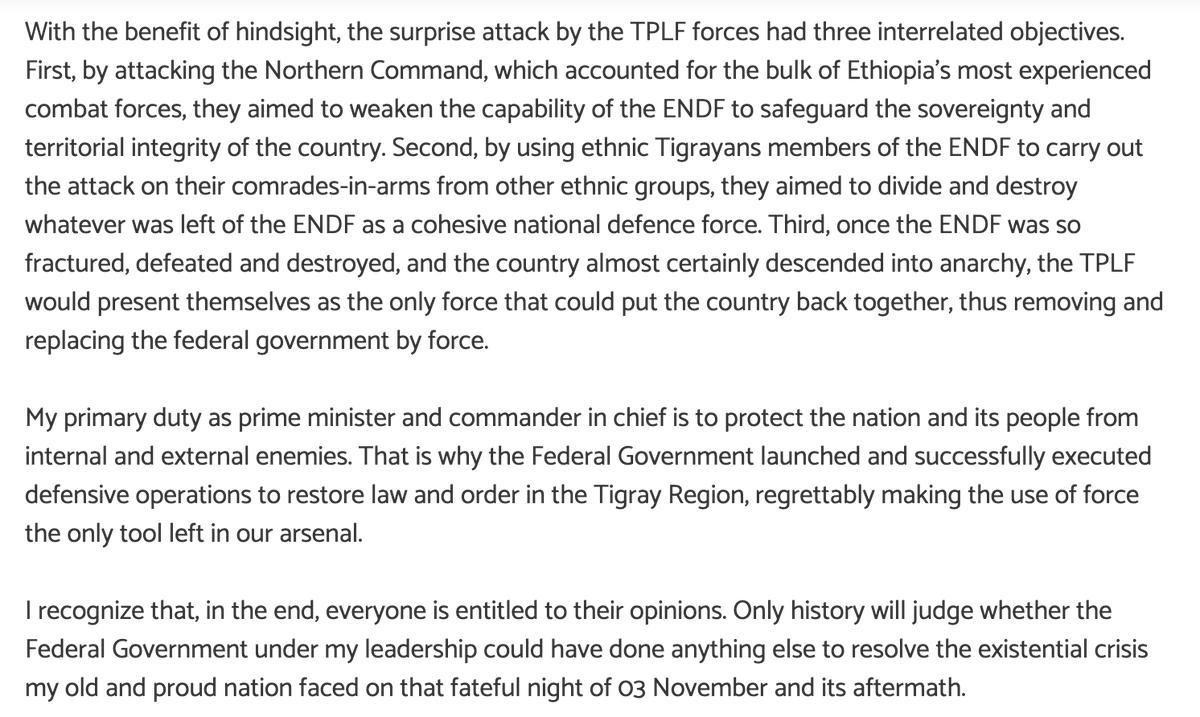 (2) The narration is not motivated by desire to make an assessment of the series of actions and inactions that resulted in  #Ethiopian Civill War, euphemistically known as Operation Law & Order. It's an image rehabilitation campaign for a Man of Peace, mired in multiple wars.