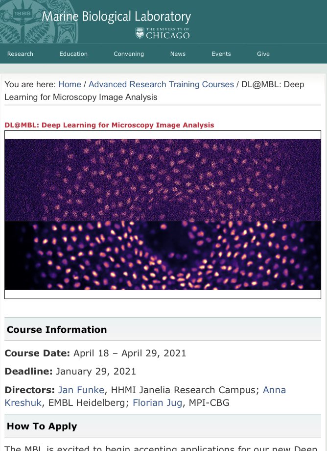 Florian Jug (@florianjug) on Twitter photo An <a href="/MBLScience/">Marine Biological Laboratory (MBL)</a> course specifically for #DeepLearning for Microscopy Image Analysis?!?
Merry Christmas 🎁 from Jan <a href="/janfunkey/">Jan Funke</a>, Anna <a href="/ilastik_team/">ilastik Team and Anna Kreshuk's Lab</a>, and yours truly.
Apply now and be ready for an in person and/or virtual geek fest just after easter! 🐣
tinyurl.com/DLatMBL An <a href="/MBLScience/">Marine Biological Laboratory (MBL)</a> course specifically for #DeepLearning for Microscopy Image Analysis?!?
Merry Christmas 🎁 from Jan <a href="/janfunkey/">Jan Funke</a>, Anna <a href="/ilastik_team/">ilastik Team and Anna Kreshuk's Lab</a>, and yours truly.
Apply now and be ready for an in person and/or virtual geek fest just after easter! 🐣
tinyurl.com/DLatMBL