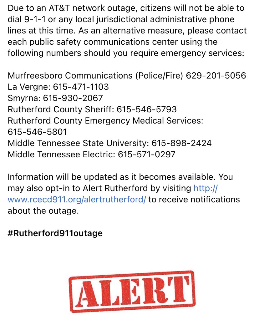 RutherfordTn's tweet photo. If you need emergency services, please be advised of these temporary phone lines. Thank you. #Rutherford911outage https://t.co/Avx0wSPJZF