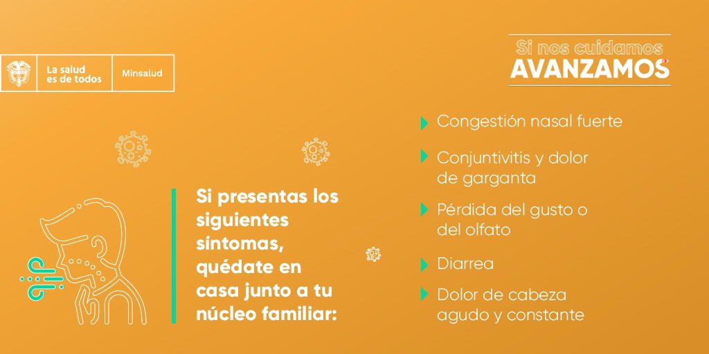 Si presentas síntoma de COVID-19, informa a tu EPS o a la línea nacional 192, aíslate en casa junto a tu familia. Ningún miembro de tu núcleo familiar debe asistir a establecimientos comerciales. #NoBajemosLaGuardia